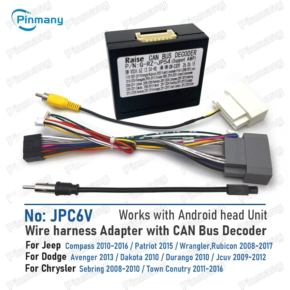 JPC6 Car Radio Wire Harness Adapter CAN BUS Decoder for Jeep Compass Patriot Wrangler,Dodge Avenger Dakota Jcuv,Chrysler Sebring