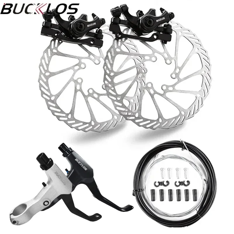 

BUCKLOS Mtb Mechanical Disc Brake Caliper Set Bike Brake Levers with Cable Front Rear Bicycle Disc Brake Rotors Cycling Parts