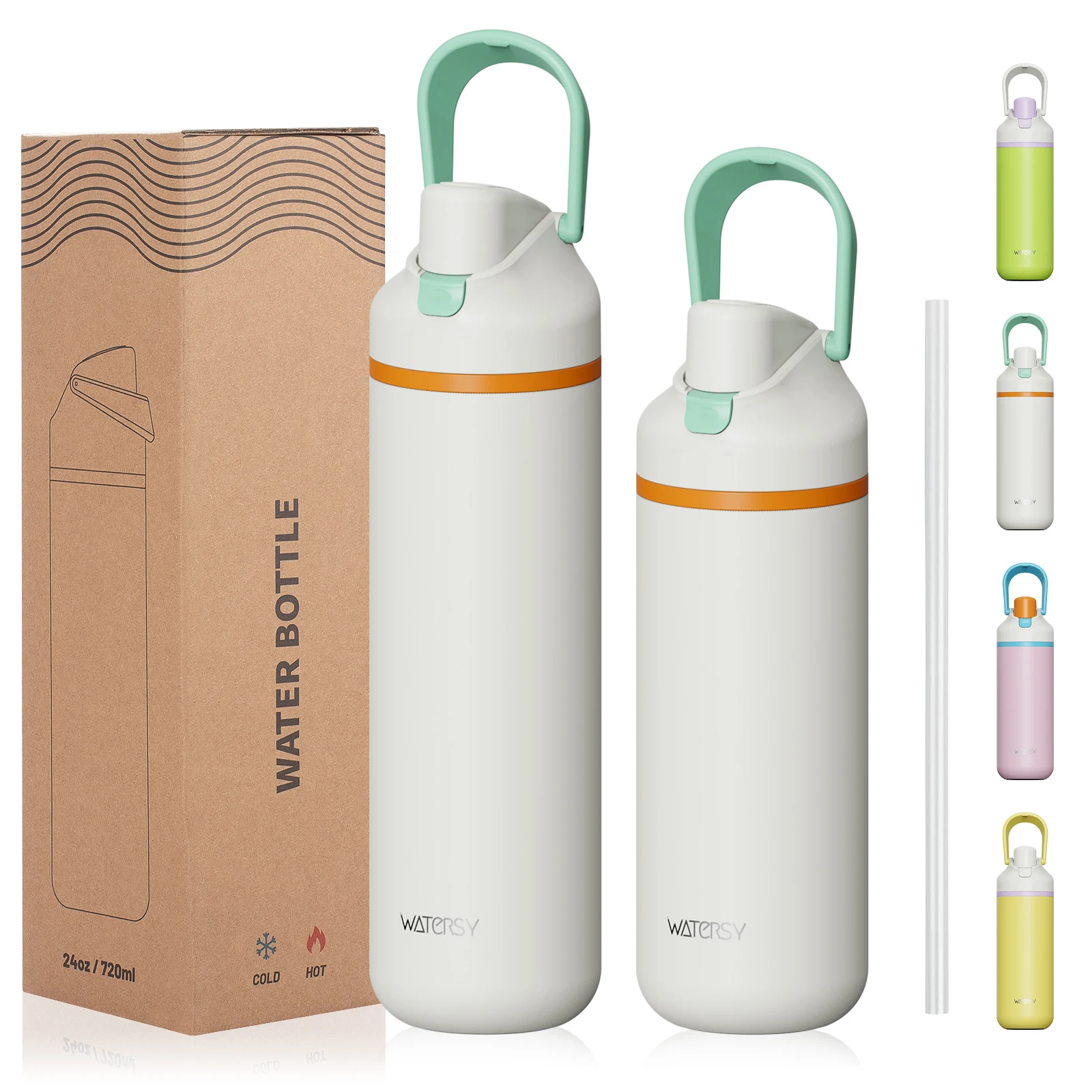 WATERSY 600/720ml Doppelwandige Vakuumisolierte Edelstahl-Sportflasche Thermoskanne für Reisen, Fitness, Büro und Outdoor