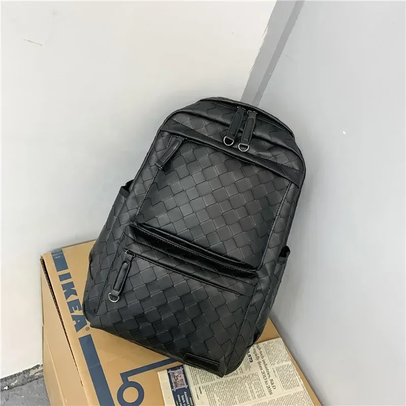 Mochila de viagem impermeável para homens e mulheres, Mochilas de couro de tecido preto sólido, Mochilas escolares masculinas