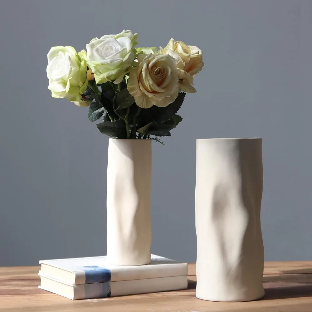 

Ceramic Vase Set of 2, 10.7" and 9" H Large Flower Vases for Rustic Home Decor, Modern Farmhouse Decor, Living Room Decor