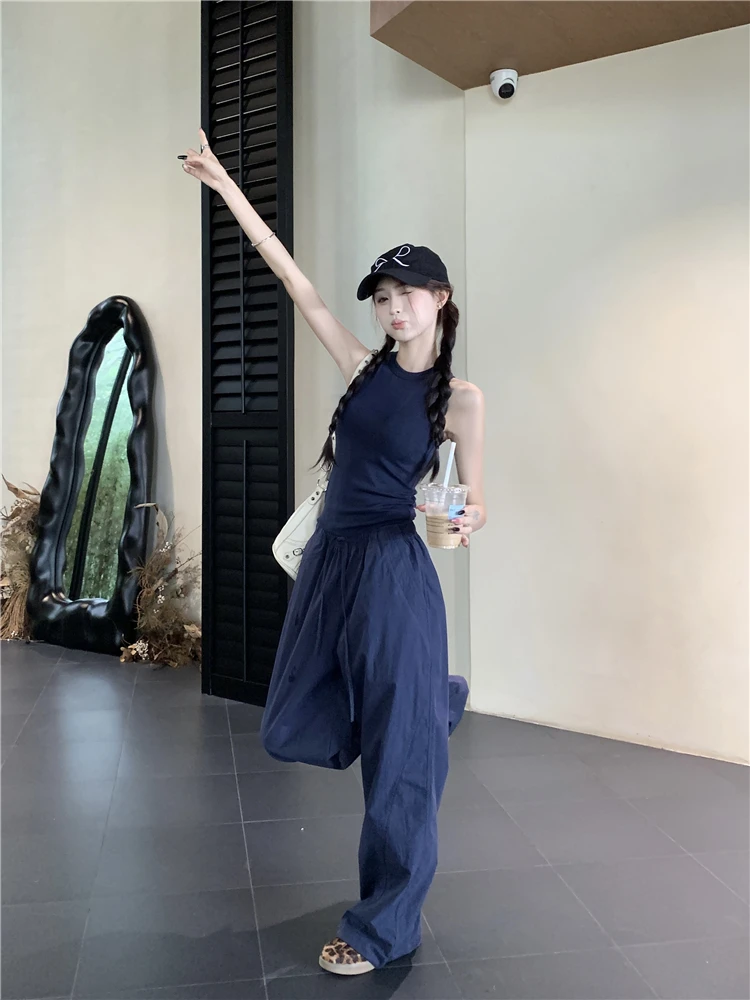 150 Short American Hottie I top female summer high waist loose sports cargo pants two-piece set