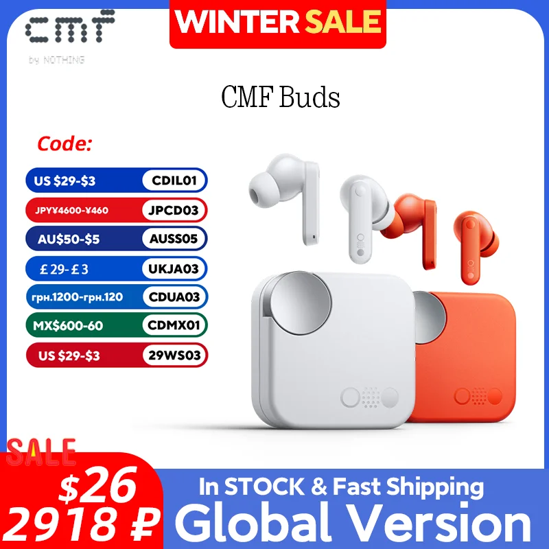 Global Verison CMF by Nothing Buds  with 42 dB ANC Active Noise Cancellation with Transparency Mode  IP54 Bluetooth 5.3