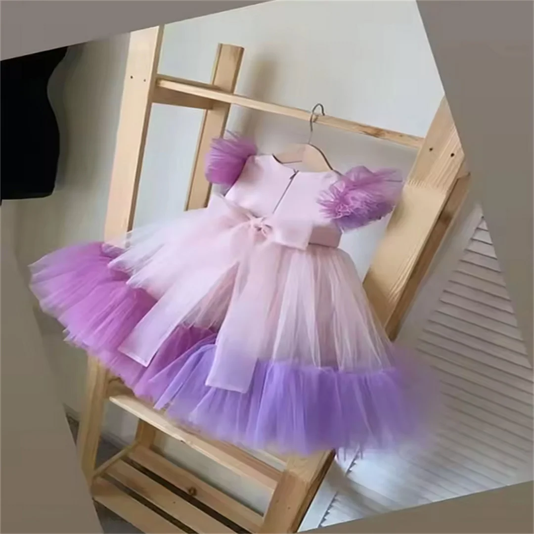 تخصيص حالمة نذر لطيف س الرقبة نفخة الأكمام فتاة فستان تول الزفاف حفلة عيد ميلاد الربيع والصيف الركبة طول فستان رقص #2