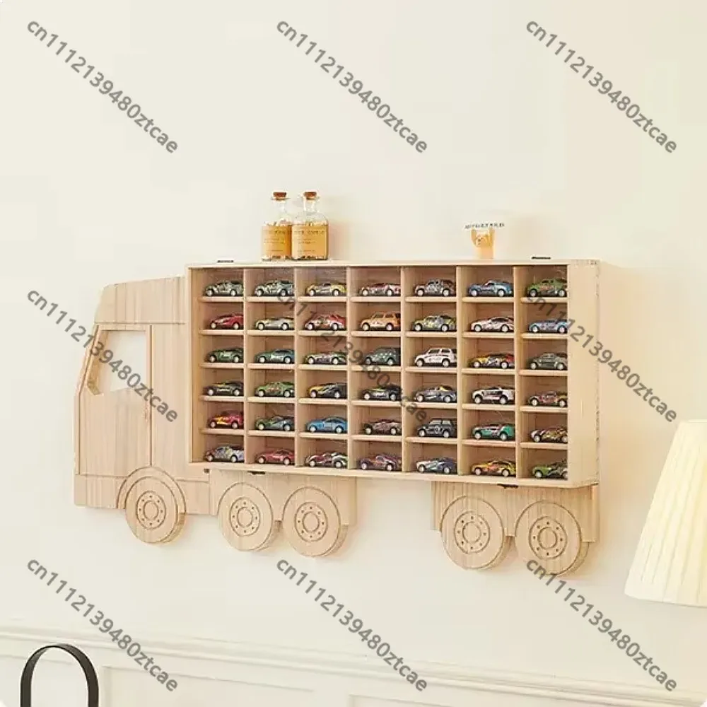 

Wood Toy Car Display Rack Holds 42 Diecast Cars Model Storage Case with Lid Wall-Mounted Cabinet