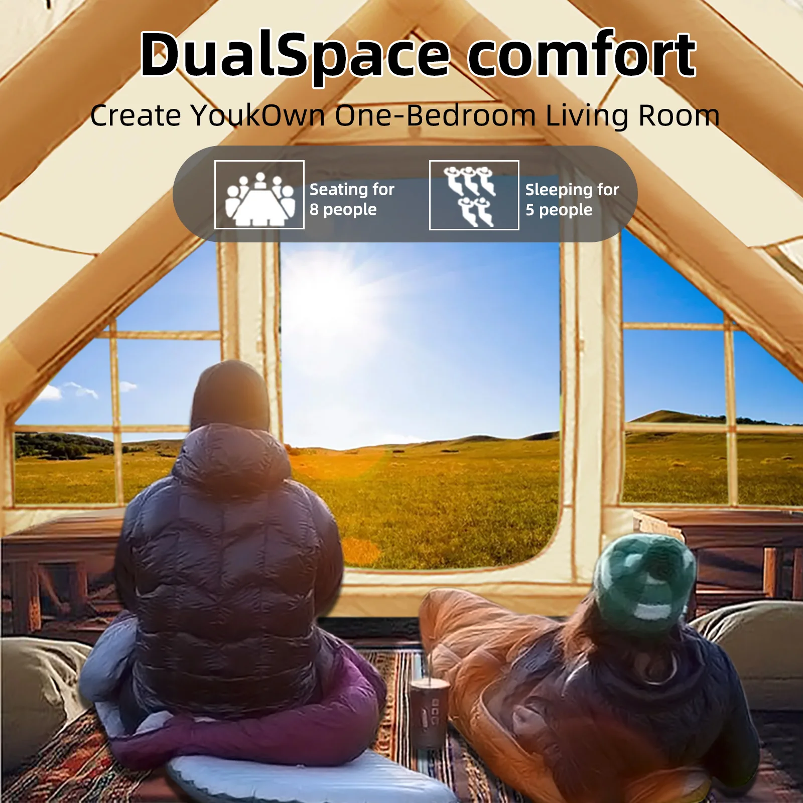 4 Season Inflatable Tents for Camping, Large Inflatable Camping Tent with Hand Pump, Portable Glamping Tent image 4