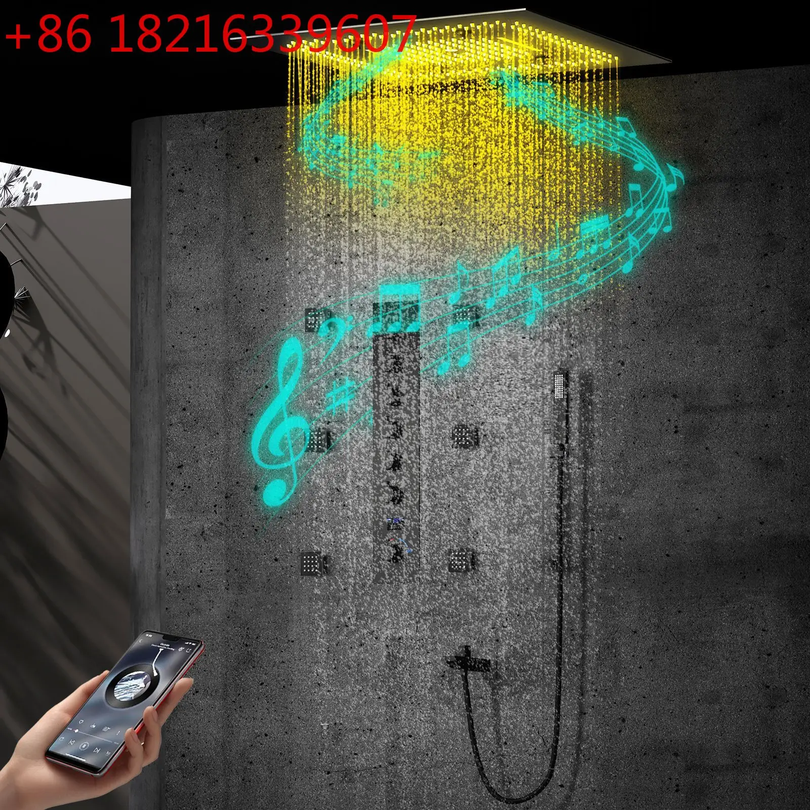 Black LED music canopy shower shower set 600 * 600mm hot and cold digital display concealed