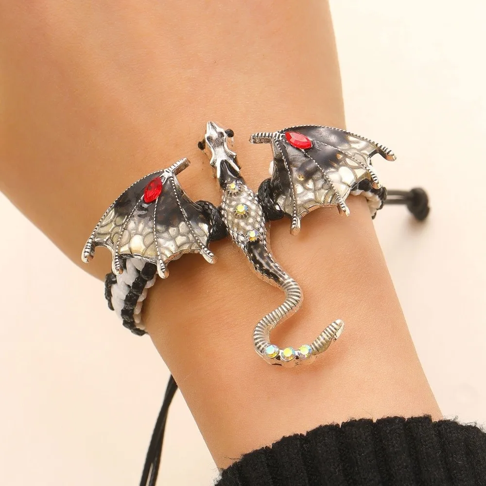Fashion Adjustable Animal Dragon Bracelet Creative Vintage Braided Rope Bracelet Fantasy Gothic Woven Cord Wristband Cosplay