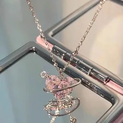 VENTFILLE 925 Sterling Silve Star Love Heart Y2K Necklace For Women Girl Pink Zircon Sweet Choker Jewelry Gift Dropshipping