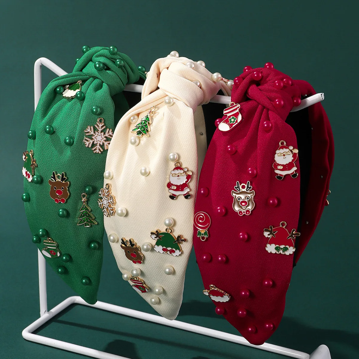 

European and American New Fashion Fabric Knotted Rhinestone Alloy Oil Drop Flower Headband Christmas Hair Accessories