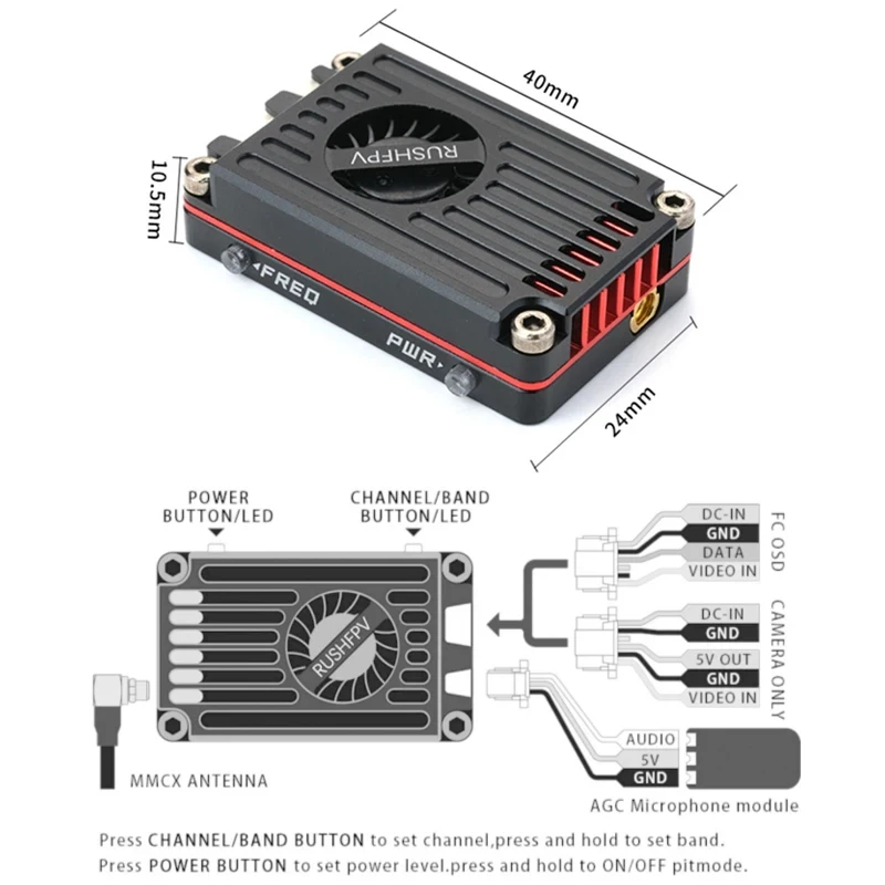 RUSH MAX SOLO 5.8GHz 2.5W VTX 5.8G Built-in Cooling Fan Cherry Foxeer Antenna RUSHFPV For FPV Freestyle Long Range Racing Drone