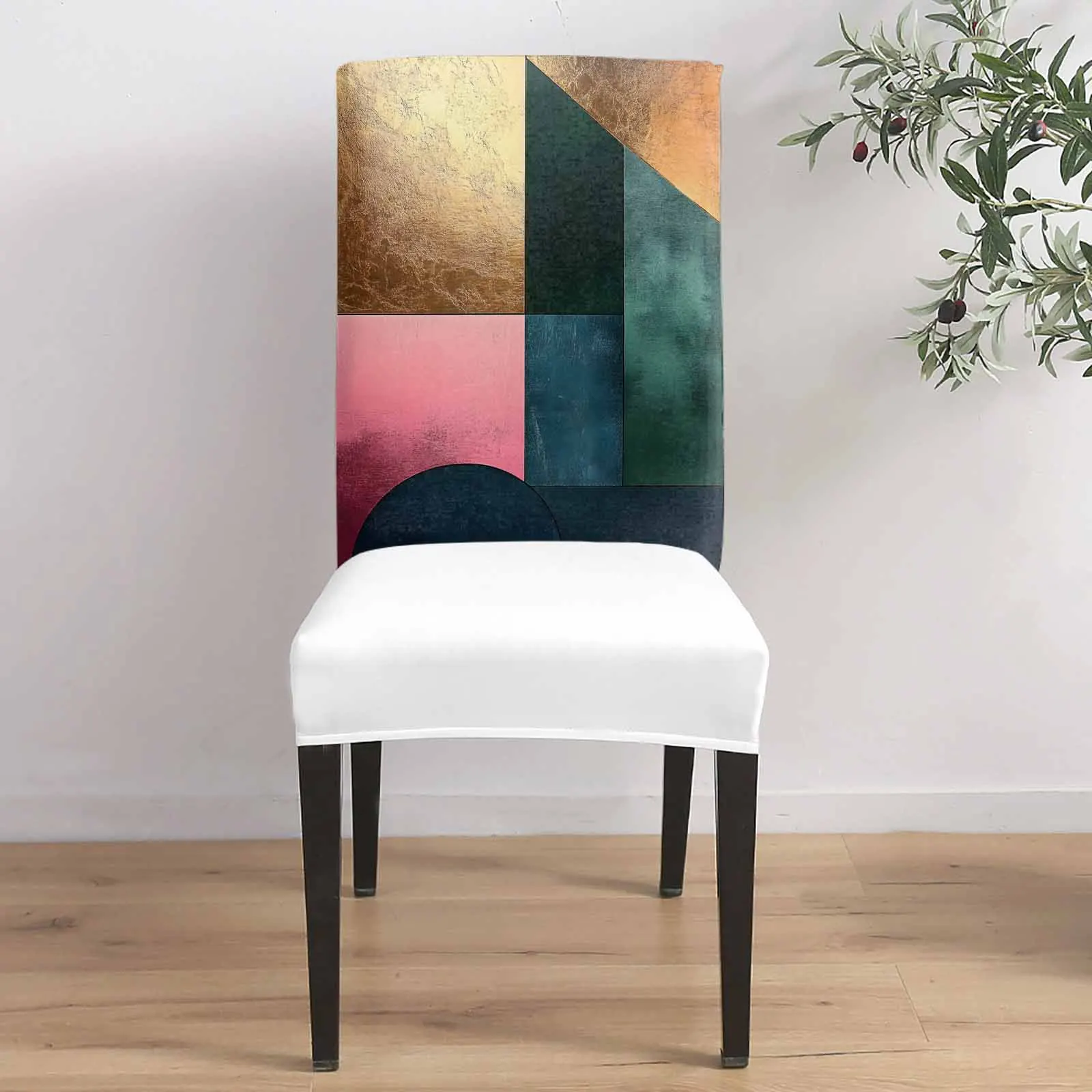 

Abstract Circle Color Block 4/6/8PCS Spandex Elastic Chair Case For Wedding Hotel Banquet Dining Room