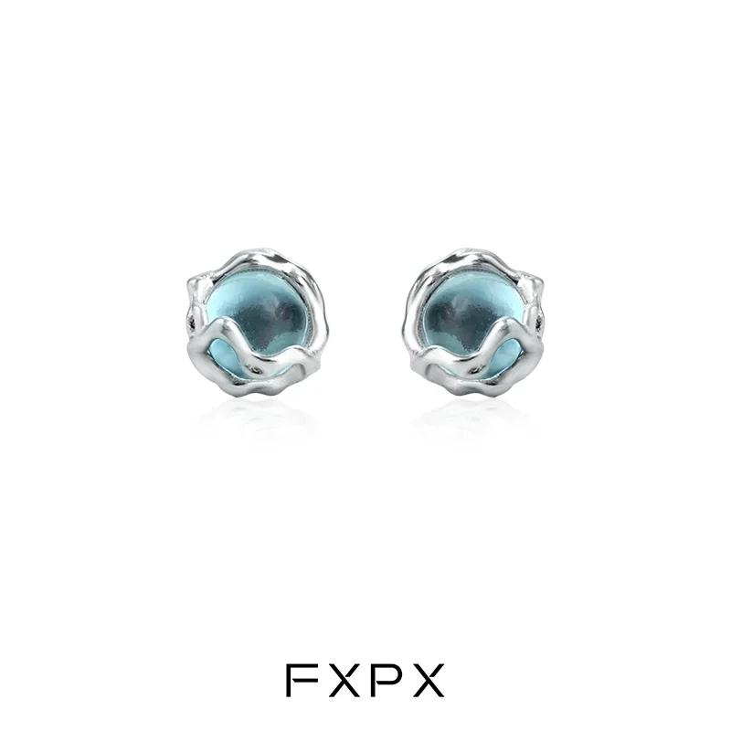 

Sterling Silver Wrapped Light Blue Crystal Stud Earrings for Women, Cool and Ethereal Girl Earrings