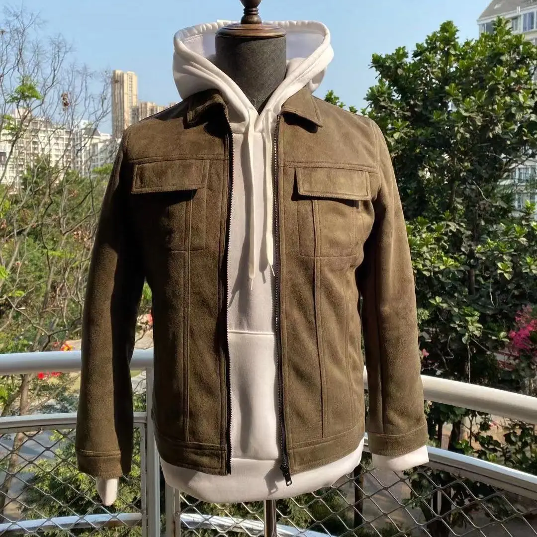 

Men's Casual Suede Jaet Spring Autumn Multiple kets Turn-down Collar Workwear Coat Faionable Urban Stand Fit Antifu...