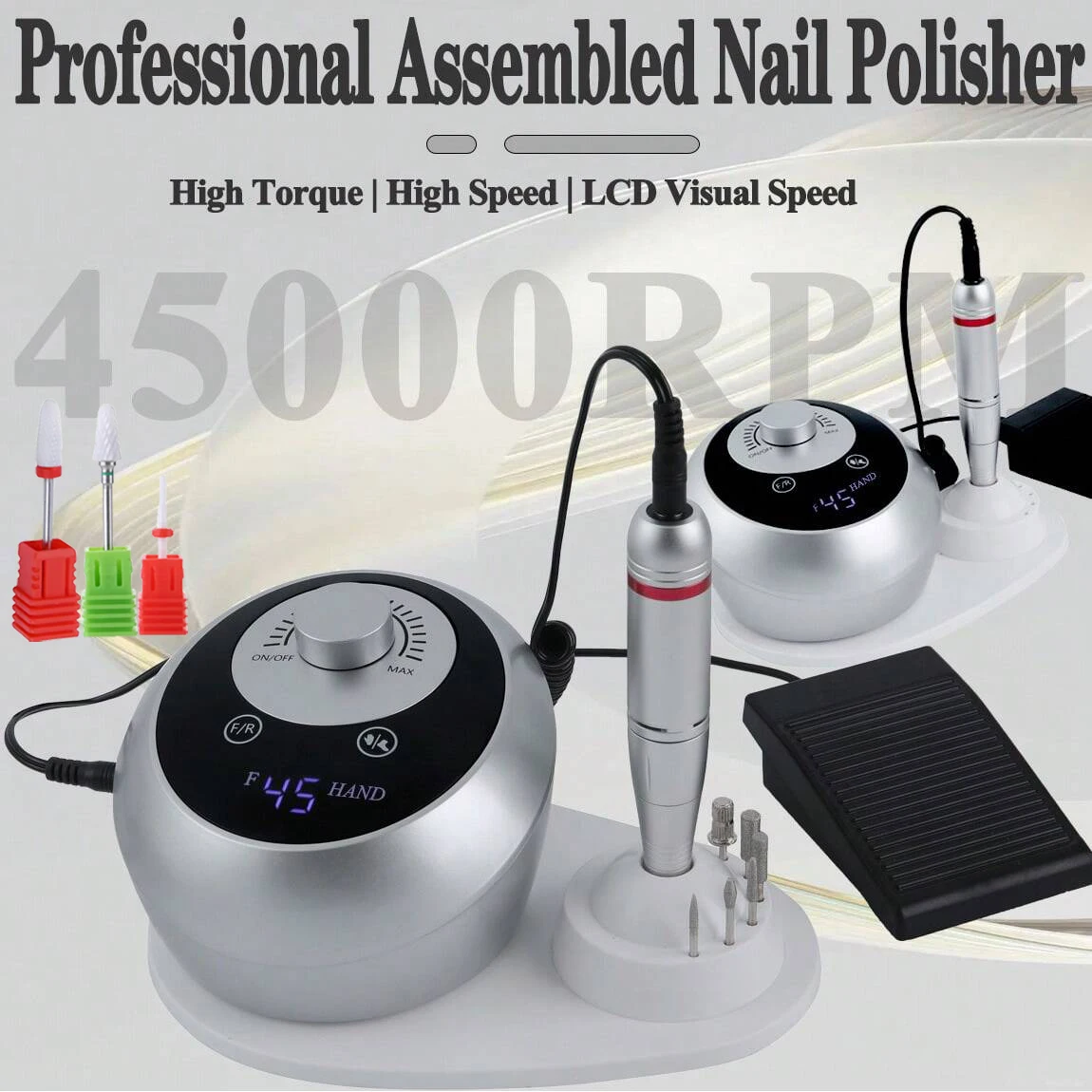 

45000RPM Professional Electric Nail Drill Manicure Machine Low Noise Nails Sander Set Nail Salon Polisher Equipment Tools