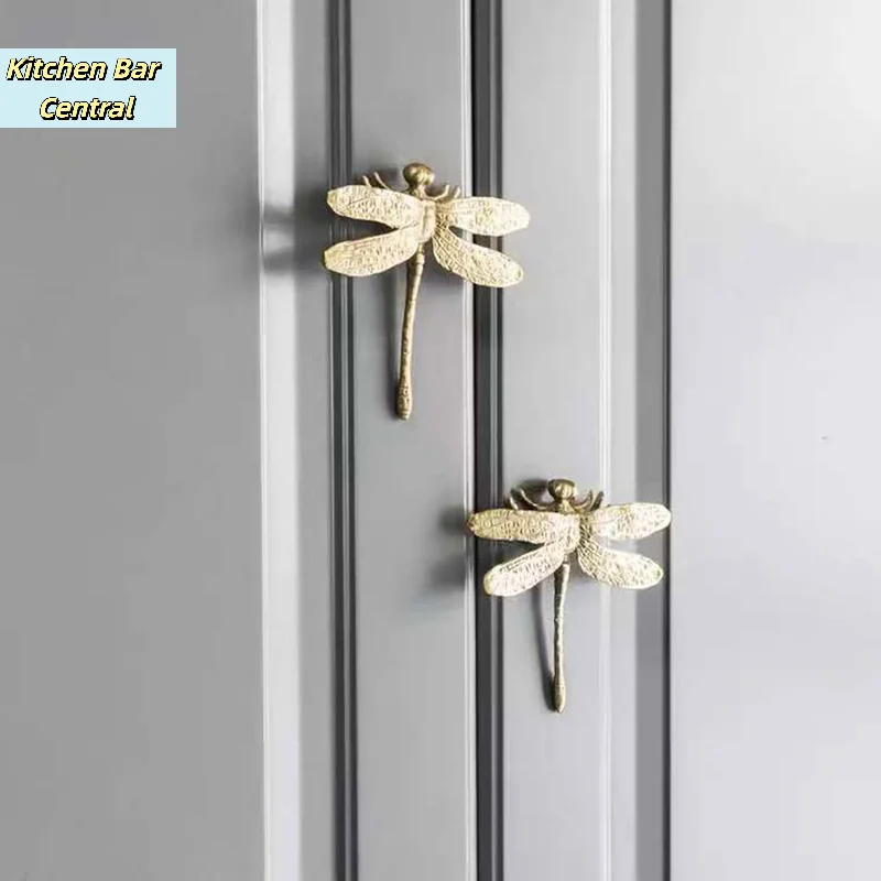【1PC Brass Dragonfly Handle Simple Nordic Cabinet Gold Pure Copper Drawer Door Knob】