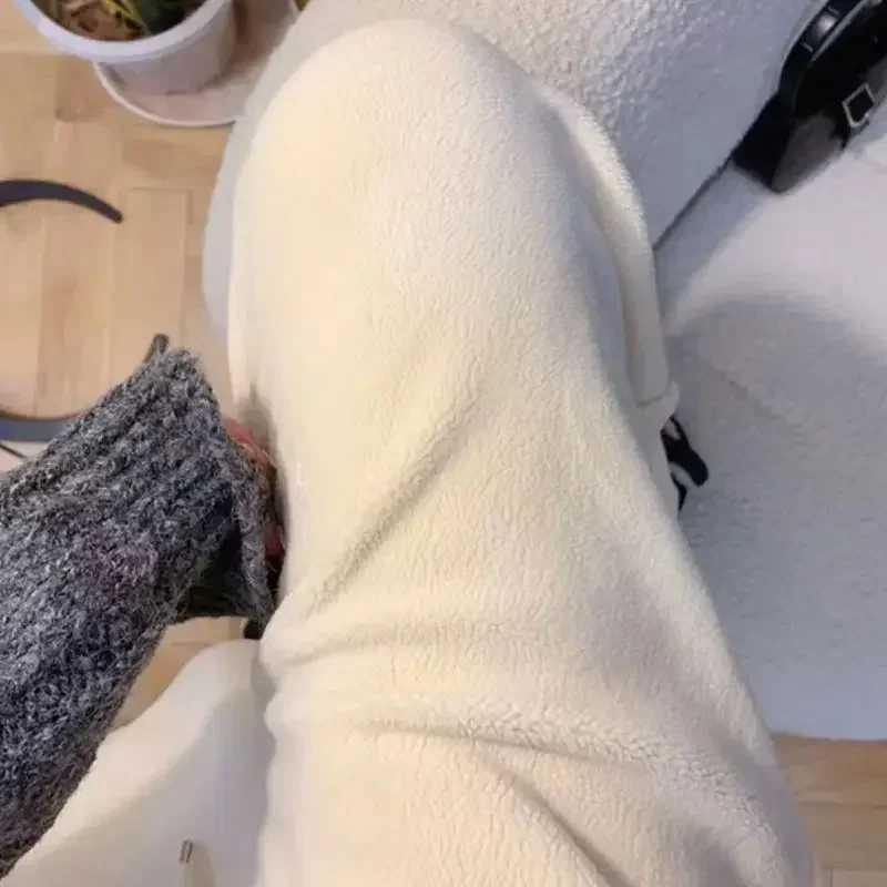 Women Warm Winter Pants Loose Casual Wide Leg Straight Sweatpant Fleece Autumn High Waist Warm Thickened Plush Trousers Y2k