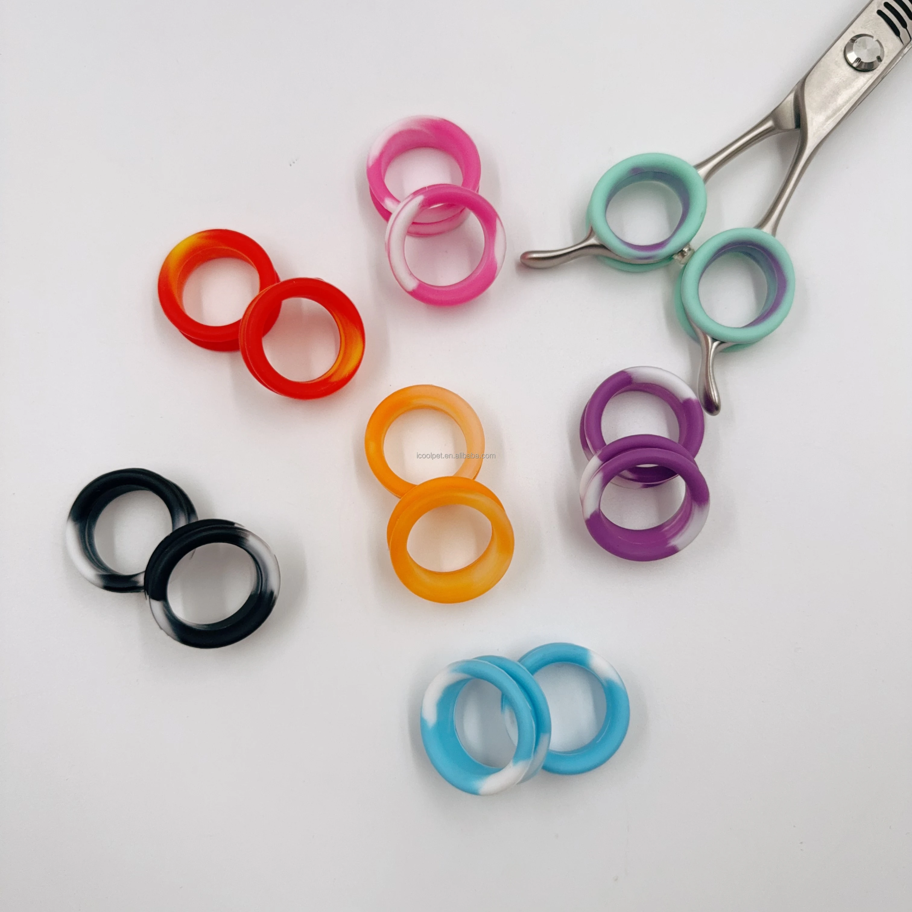 10Pis Softer Glitter Hair Pet Grooming Silicone Rubber Scissors finger ring inserts new style scissor rubbers