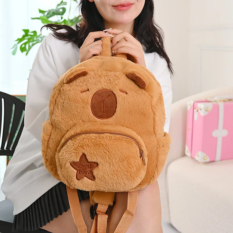 Kawaii Mode Plushie Puppe Pelz Tasche Capybara Plüsch Rucksack kinder Tasche Schulter Tasche Mini Rucksack Taschen Geschenke Für Freundin