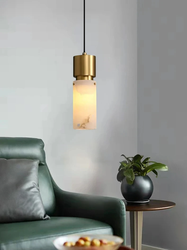 Natural Marble Chandelier Brass E14 Bulb