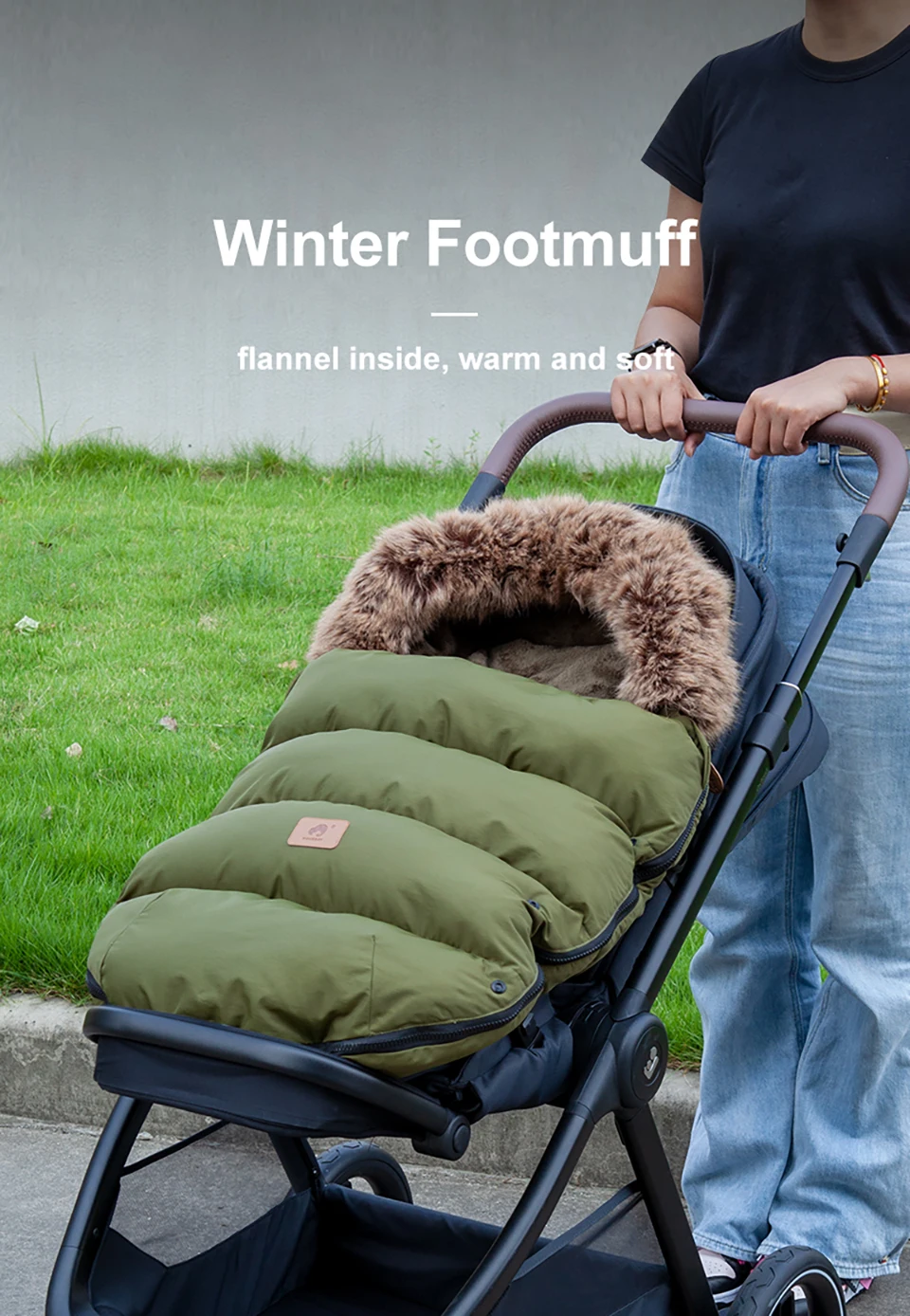 Kinderwagen Fußsack Outdoor Winter Baby Warm In Kinderwagen Abnehmbare Dicker Winddicht Pelz Kragen Baby Umschlag Kinderwagen Zubehör – Detail 6