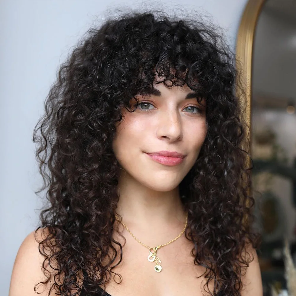 Jerry Curl Short Pixie Cut Full Machine Made Wig With Bang Natual Black Pixie Cut Human Hair Wigs