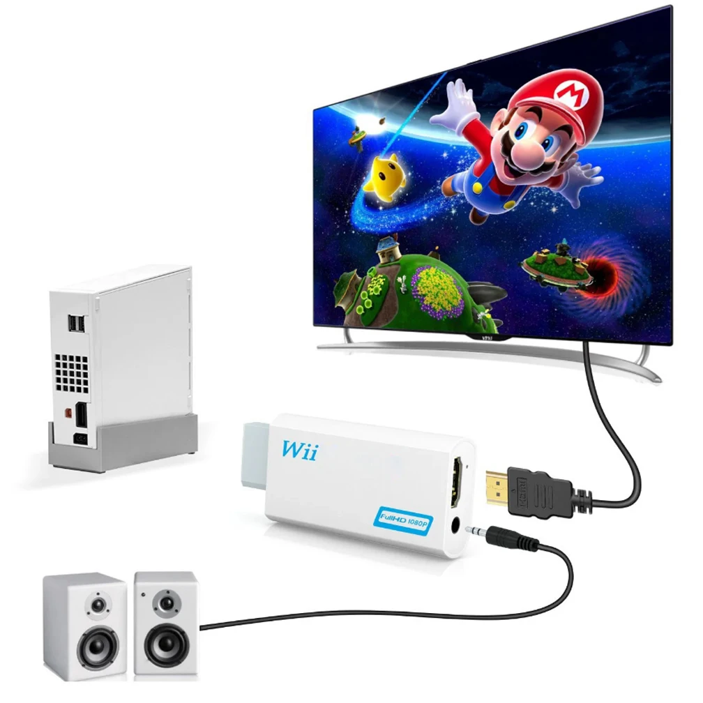 For Wii to HDMI-compatible Converter Adapter Full HD 1080P 720P 480P for Wii to HDTV 3.5mm Audio AUX for PC HDTV Monitor Display