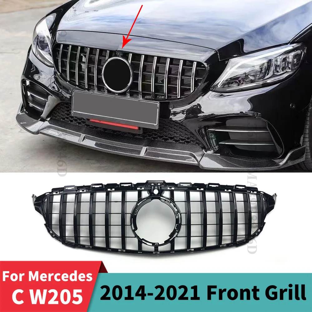 

Sport Facelift Front Hood Grille Racing Bumper Grill GT Style For Mercedes Benz C W205 2014-2021 C205 S205 Tuning Body Kit