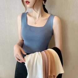 U Neck Knitted Tops Casual Slim Women Summer T-shirts Female Sleeveless Fashion Sexy Korean Style Tights Streetwear for Women