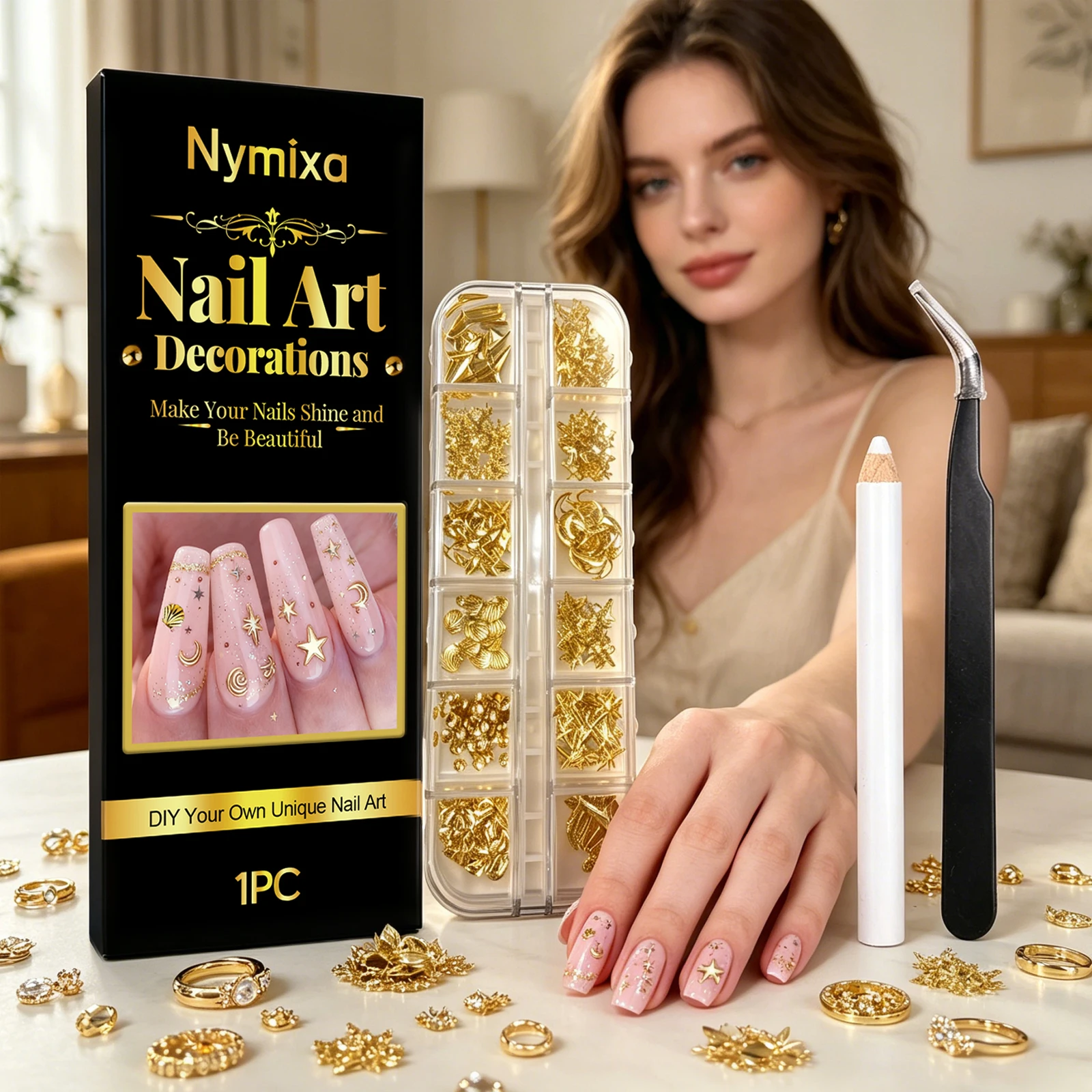 DIY Nail Art Decorations Kit Draw Delicate Art Designs Add Shiny Lasting Color Full Set Nail Art Tool Home DIY Manicure Design