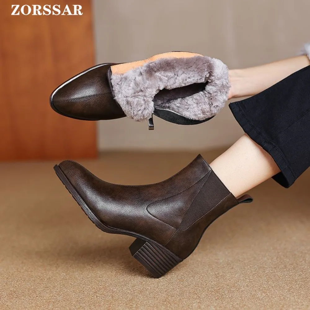 

Осень-зима 2022, ботильоны на толстом высоком каблуке, модные женские повседневные зимние туфли на молнии с квадратным носком, короткие ботинки из мягкой кожи