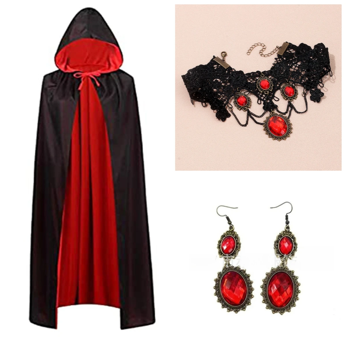 Red standing collar Halloween cape Death cape Black red single and double layer cape Pirate cape Witch cape