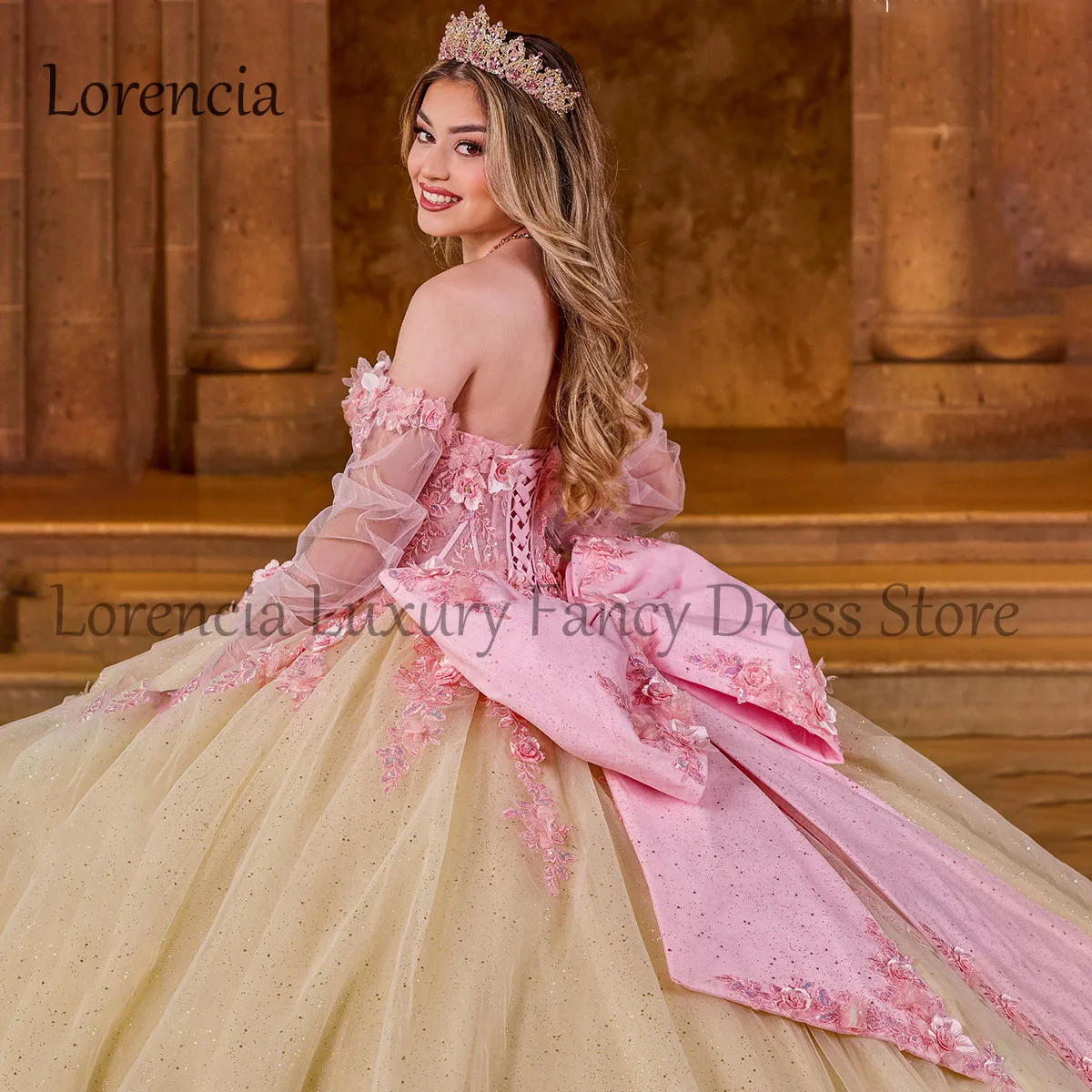 Мексиканское платье для Quinceanera бальное платье с бантом с открытыми плечами Аппликация из бисера многоярусный корсет Милая 16-летняя официальная одежда 15 лет