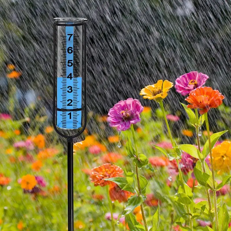 Rain Gauge Outdoor Accurate Stake Rain Measure Gauge Adjustable Water Meter Measuring Gauge for Garden Patio Backyard