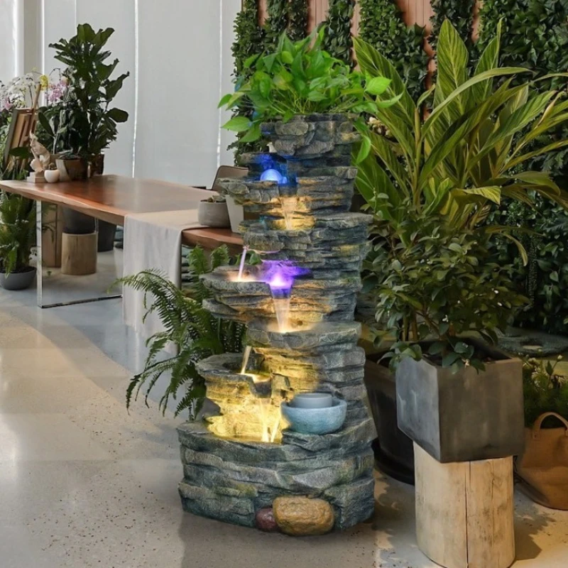 Desktop Fountain Waterfall With Rock Rockery Indoor Relaxation Resin Ornament for Home Bedroom Yard Desk Decor Outdoor Garden