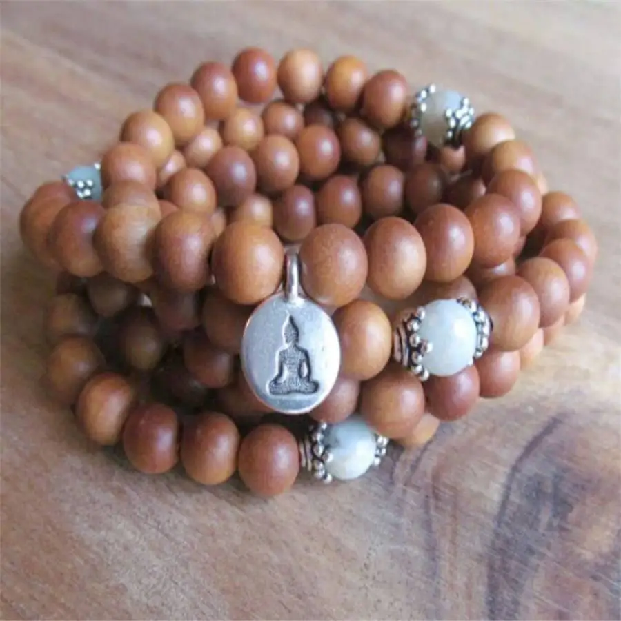 

8mm Sandalwood Mala Buddha statue Bracelet 108 Beads zazen Bohemian tassel Bodhi Prayer Stone Hand Bead Jewelry Gemstone