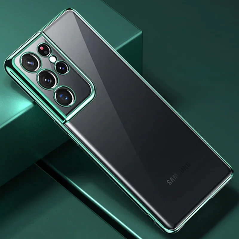 

For Samsung Galaxy S25 S24 S23 S22 S21 Ultra S21 Plus Luxury Slim Plating Frame Soft Silicone Clear Phone Case Back Cover Case