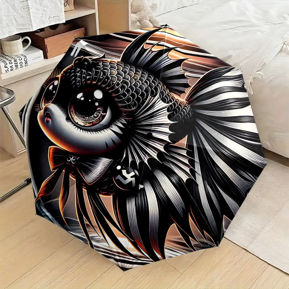 1PC Stylish Umbrella with Artistic Fish Design Print 8 Iron Ribs Folding Umbrella Auto-Open Fashion Sunshade