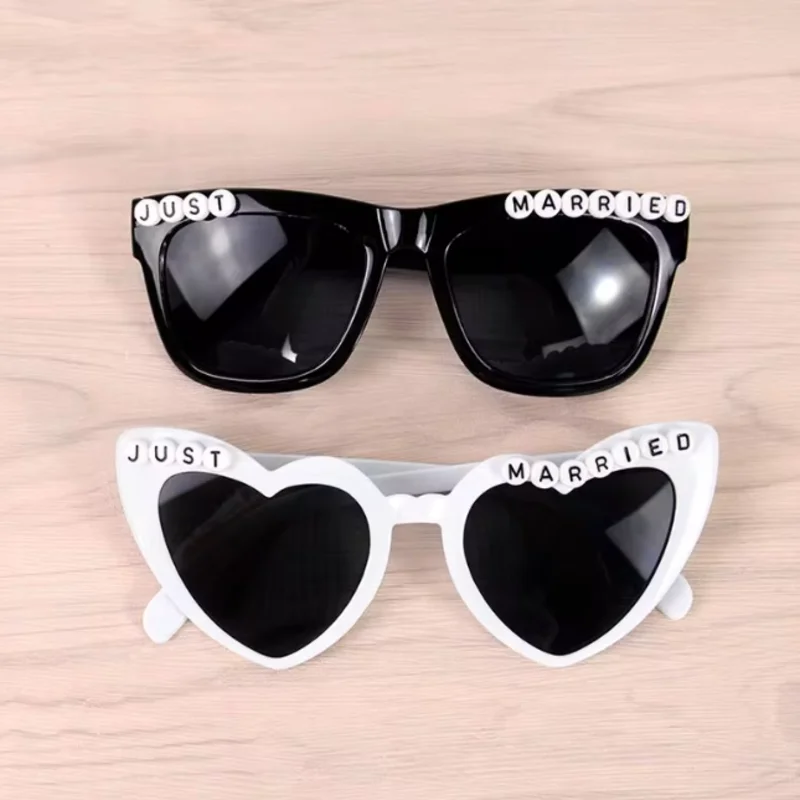 Heart Shaped Sunglasses Just Married Bride Groom Team Bride Glasses Wedding Bridal Shower Decoration Bridesmaid Gift Glasses