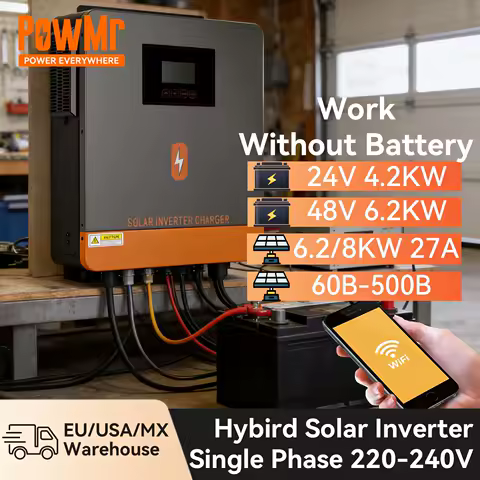 PowMr 6.2KW 48V 4.2KW 24V Hybrid Solar Inverter On Grid MPPT 120A Grid Tie Inverter 230V Pure Sine Wave