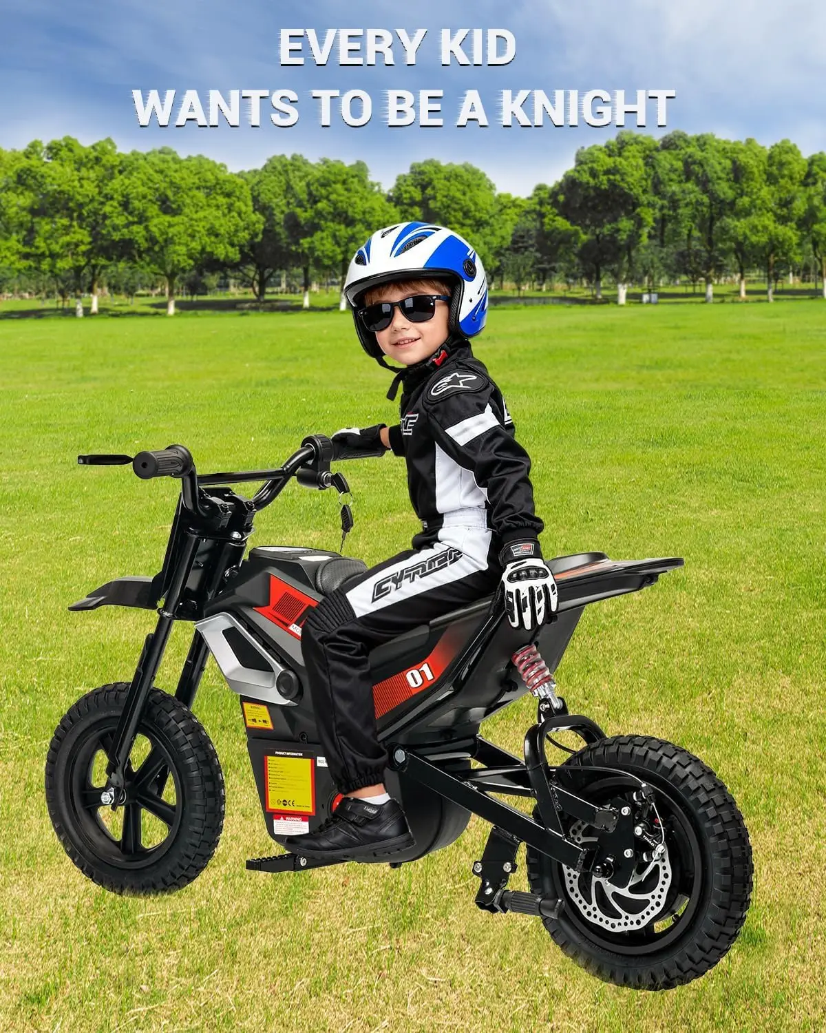 Bici da cross elettrica da 24 V, moto elettrica per bambini da 350 W, fino a 14 MPH e massimo 130 libbre con avvio a chiave, impugnatura dell'acceleratore, freno posteriore manuale