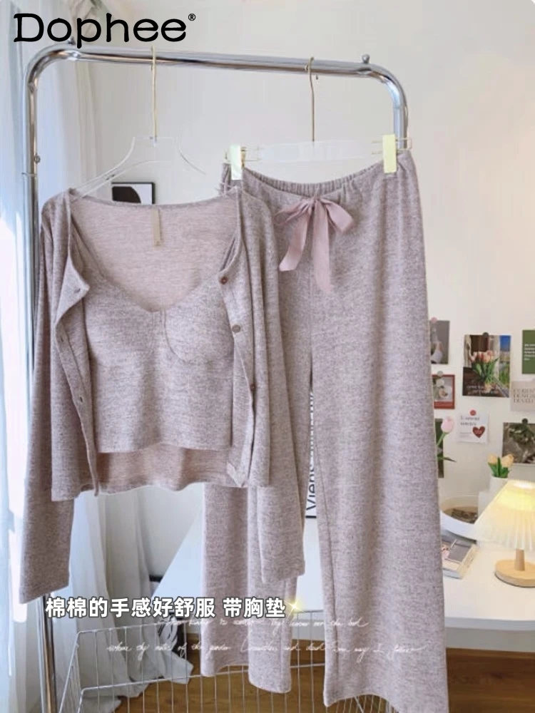 

Japanese Style Ins Sweet Girl Pajamas Spring Autumn Pure Cotton 2025 New Sexy Comfortable Camisole Outerwear Homewear
