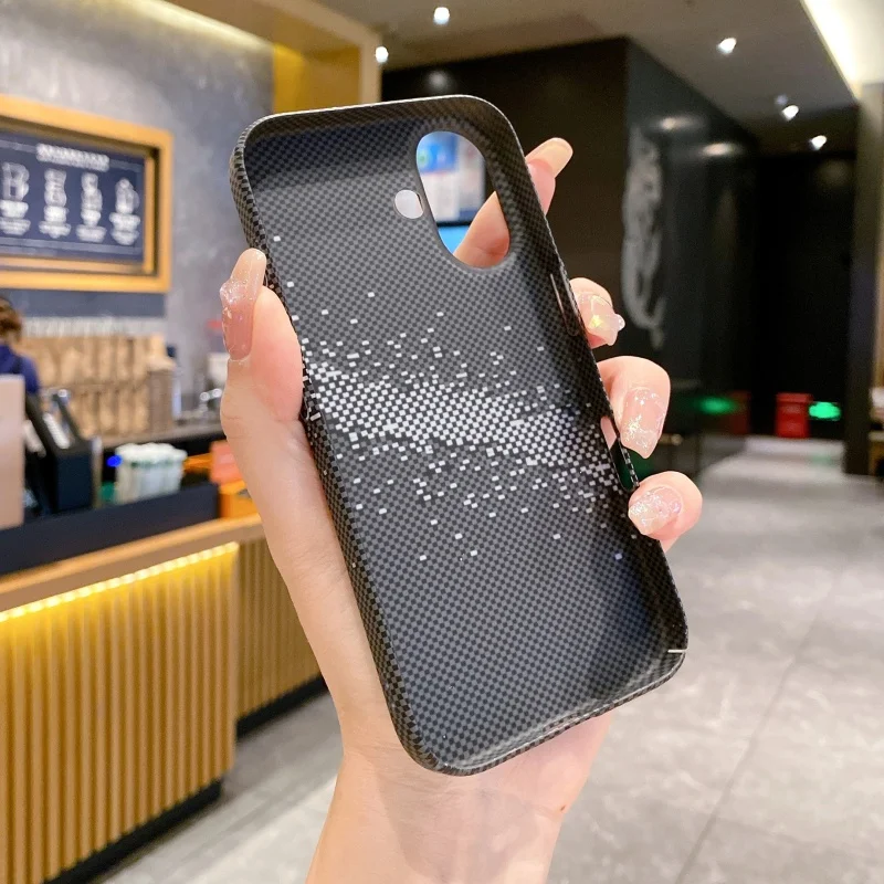 ألياف الكربون كيفلر نمط درع البلاستيك حالة ، خطوط مزدوجة اللون غطاء الوفير ، حالة الموضة لفون 16 ، 15 ، 14 Plus ، 13 ، 12 ، 11 Pro Max