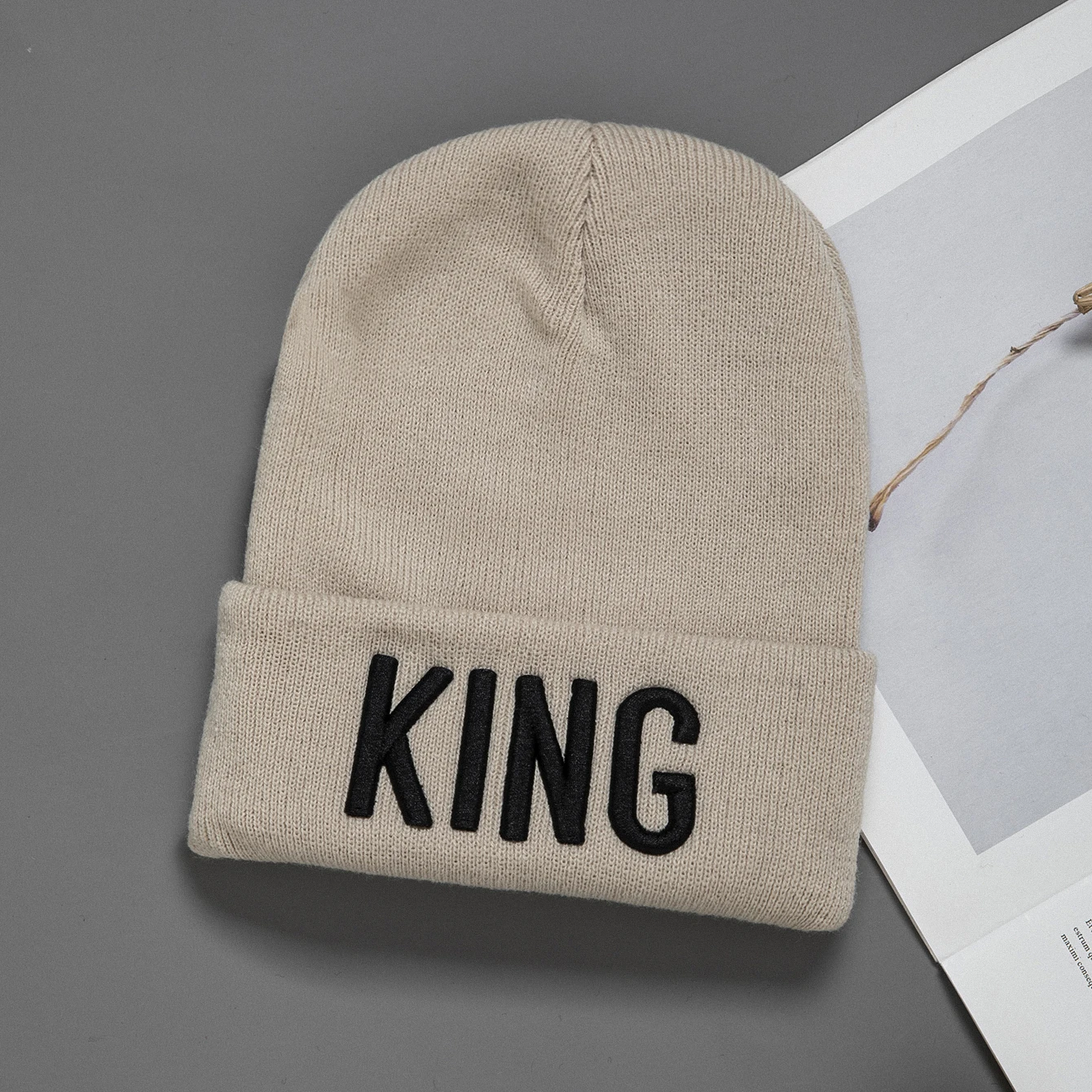 Unisex embroidered knitted hat Letter King Winter warm woolen hat A stylish hat that goes with everything