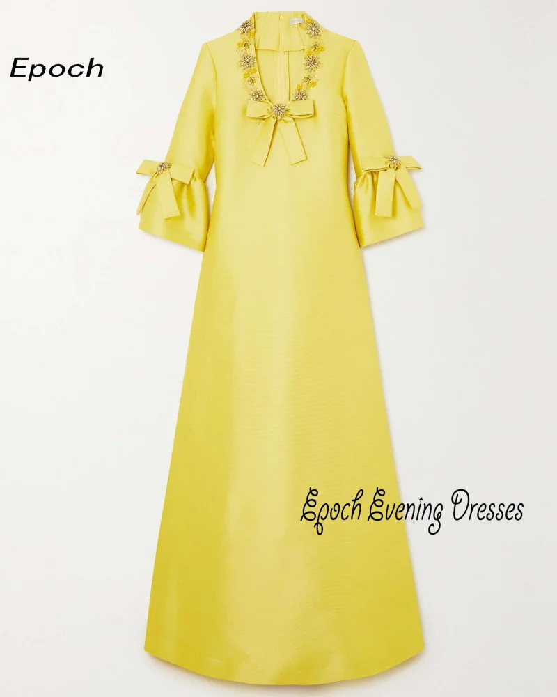 Abito da sera lungo فسات örtة Elegante abito da festa formale Mikado con scollo a V a maniche lunghe con fiocco in cristallo per le donne