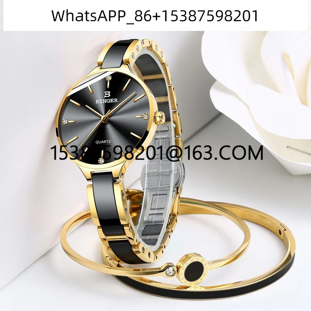 

Reloj Mujer Switzerland Binger Japan Movement Quartz Watch for Women Sapphire Ceramic Band Waterproof Ladies Watch Gift Bracelet