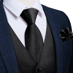 Classic Solid Black Vest for Man Wedding Party Perform chaleco hombre Luxury Formal Men's Waistcoat Necktie Pocket Square Gifts