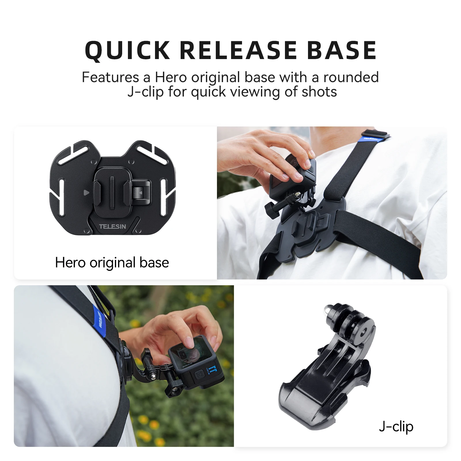 TELESIN Quick-Release Vest Chest Mount for Gopro Hero 13 12 11 10 9 8 DJI OSMO Action 5 Pro 4 3 Insta360 X5 X4 ACE Pro Accessory view 2