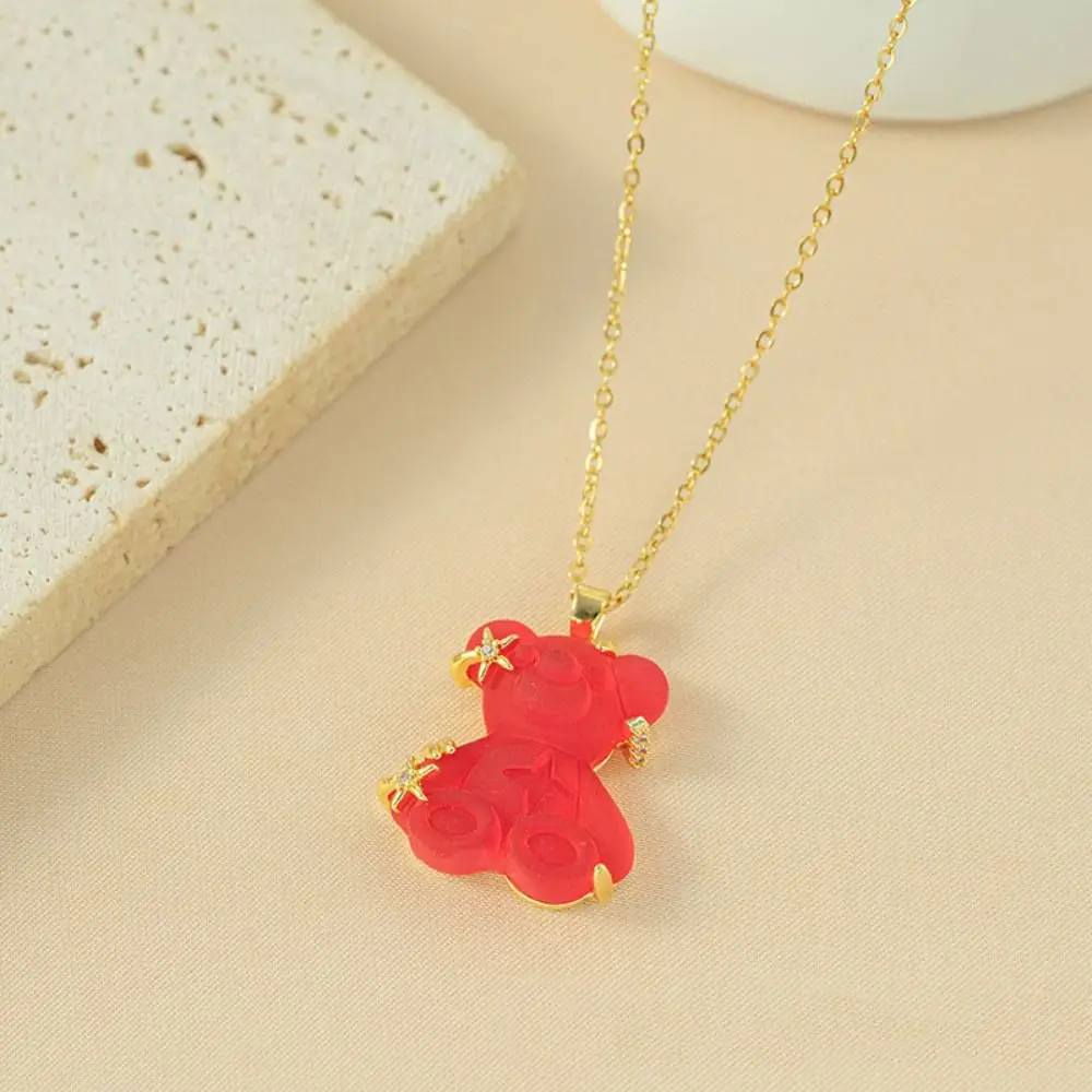 Senior Sense Cute Bear Pendant Necklace Titanium Steel Star Decoration Crystal Clavicle Chain Gold Chain Adjustable