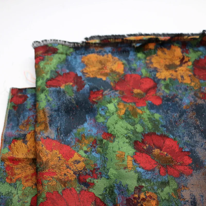 

Retro richly colored oil painting floral fabric woven jacquard vest jacket handcrafted fabric